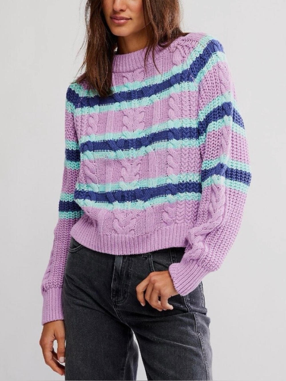 Free People Frankie cable knit sweater in lilac combo